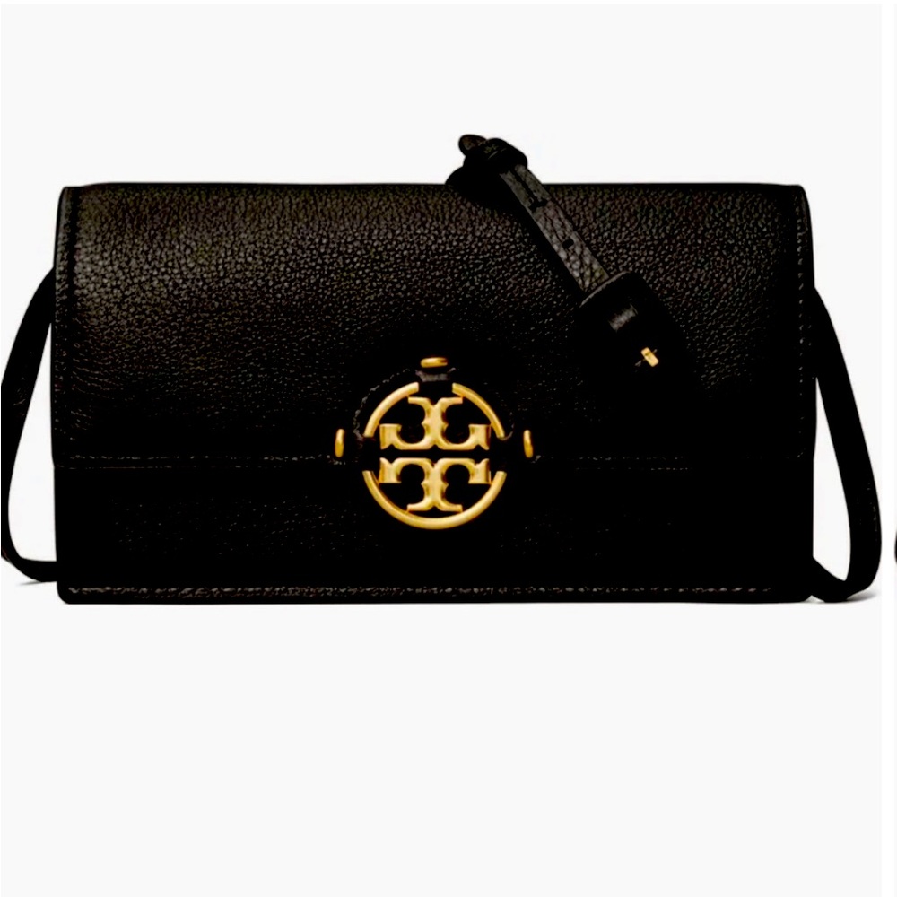 Tory burch cross body bag black leather.